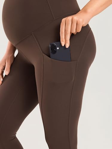 MOMANDA Maternity Leggings for Women 25" - color: Clay Brown, size: X-Large