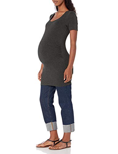 Amazon Essentials Women's Maternity Short-Sleeve Rouched Scoopneck T-Shirt, Pack of 2 - color: Charcoal Heather/Black, size: X-Large