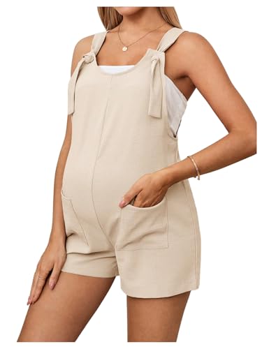 OYOANGLE Women's Maternity Romper Tie Knot Wide Strap Summer Overall - color: Apricot, size: Small