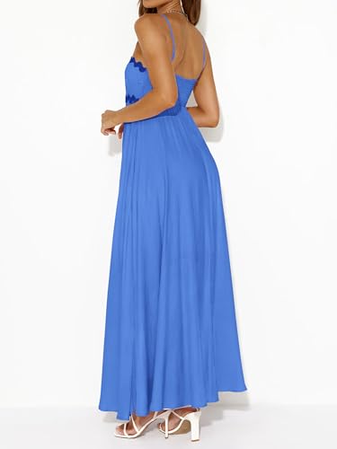PRETTYGARDEN Women Spaghetti Strap Boho Maxi Dresses Flowy - color: Blue, size: Medium