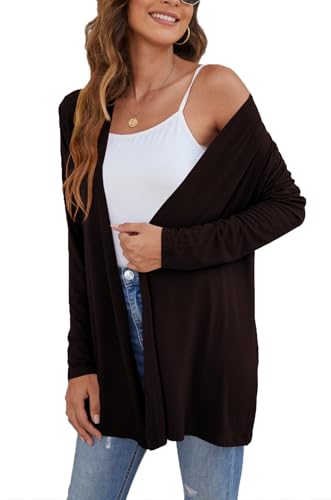 Ladlop Women's Lightweight Open Front Cardigans Long Sleeve Casual Soft Drape Fall Cardigan - color: Brown, size: Small