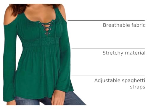 Women's Cold Shoulder Lace Up Casual Tunic Solid Blouse Tops - color: Green, size: Small