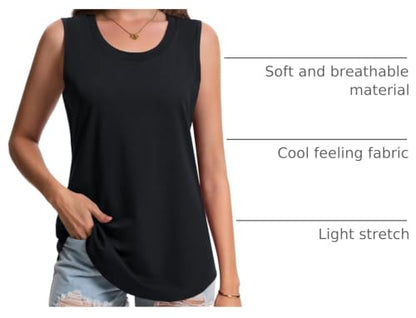 YUCOLEN Women's Tank Tops Loose Flowy Summer UPF 50+ Basic Sleeveless Tops - color: Black, size: Large
