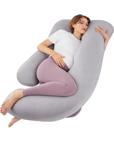 ZZZhen Pregnancy Pillow for Sleeping, G Shaped Maternity Pillow - 56 Inch with Grey Microfiber Removable Cover, Multi- Use and Support Back, Hips, Legs, Belly for Pregnant Women Sleeping - color: Grey Light, size: 56 Inch