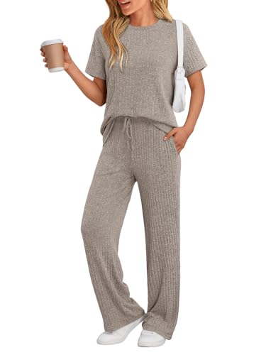 LILLUSORY Womens Lounge Sets 2 Piece Matching Travel Outfits - color: Khaki, size: Medium