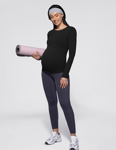 POSHDIVAH Maternity Crew Neck T Shirts for Women - color: Black, size: Large