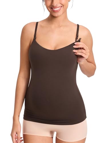 MOMANDA Nursing Tank Tops for Breastfeeding - color: Clay Brown, size: Medium