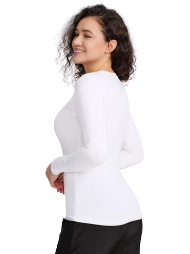 COZYFIT 3 Pack Underscrub Long Sleeve Women, Undershirts, High Crew Neck - color: Black/Black/White, size: 3X-Large