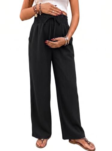 BLENCOT Maternity Pants Wide Leg High Waisted Flowy Pregnancy with Pockets - color: Black, size: Medium