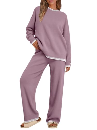 LILLUSORY Lounge Sets Womens 2 Piece Matching 2026 Fall Knit Sweater Set - color: Dusty Mauve, size: Large