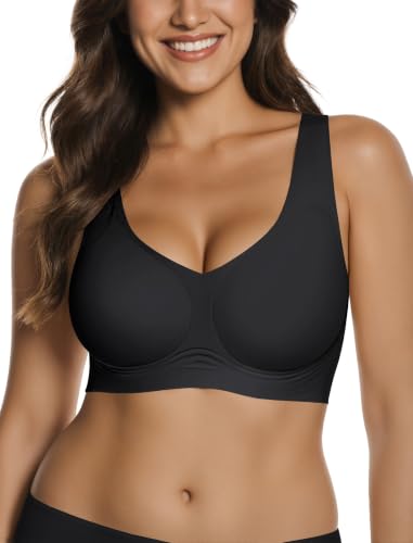 OEAK Women Wireless Jelly Bras Pull on Full Coverage Tshirt Bra - color: Black, size: XX-Large