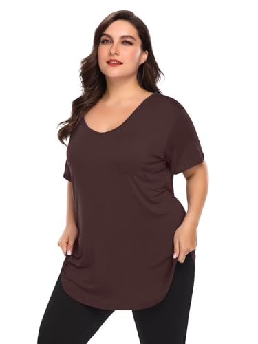 BELAROI Women Plus Size Tops V-Neck Tunics Shirts - color: Coffee, size: 2X