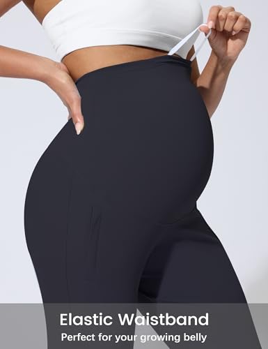 Mama Land Maternity Joggers Over Belly Pants with Zipper Pockets - color: Navy Blue, size: Small