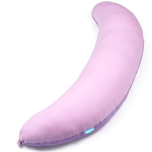 BYRIVER 39" Pink Purple Cute Body Pillow for Women Girl Side Sleepers, C Shaped Pregnancy Pillow, Anxiety Relief Moon Shape Hugging Pillow for Adults, 100% Cotton Pillowcase, Gifts for New Mom (ZI-L) - color: Pink Purple, size: Large 39"(99CM)