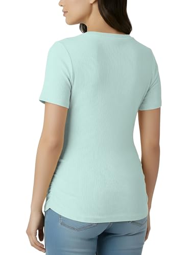 Motherhood Maternity Women's Short Sleeve Crew Neck Side Ruching Pregnancy Tee Shirt - color: Whispering Blue, size: Medium