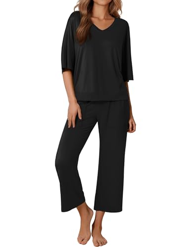 Ekouaer Lounge Sets for Women Comfy Pajamas Set 2 Piece Outfits - color: Black, size: Large
