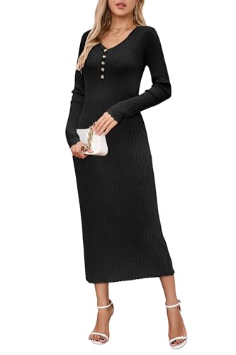 OUGES Women's Wool Blend Maternity Sweater Dress Fall Baby Shower Dress - color: Black, size: Small