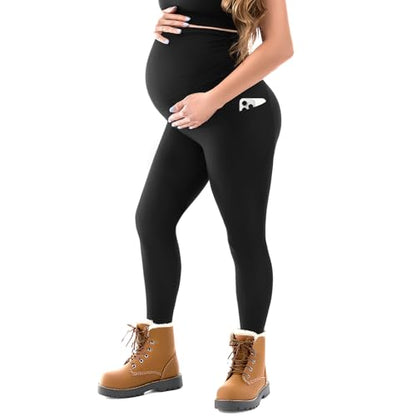 SINOPHANT Maternity Fleece Lined Leggings Over Belly with Pockets - size: XX-Large