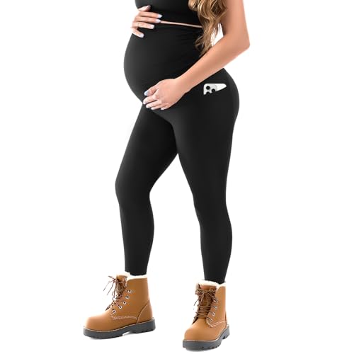 SINOPHANT Maternity Fleece Lined Leggings Over Belly with Pockets - size: X-Large