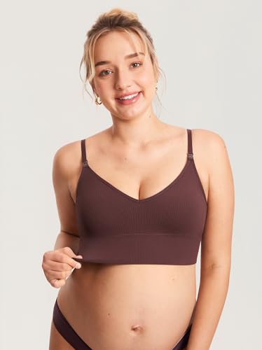 MOMANDA Ribbed Longline Nursing Bras - color: Hazelnut, size: X-Small