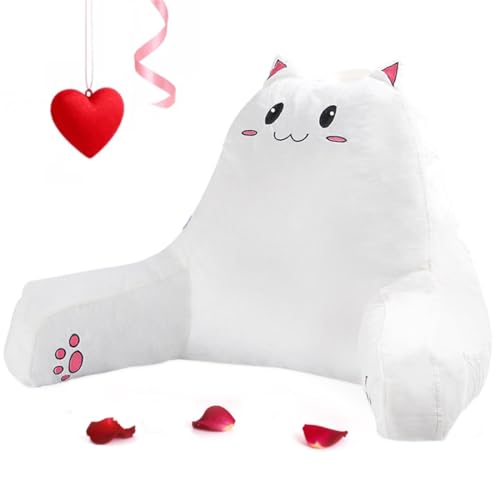 SUNSIDE Cat Reading Pillow,Detachable Back with Arms for Sitting Up Bed - color: White