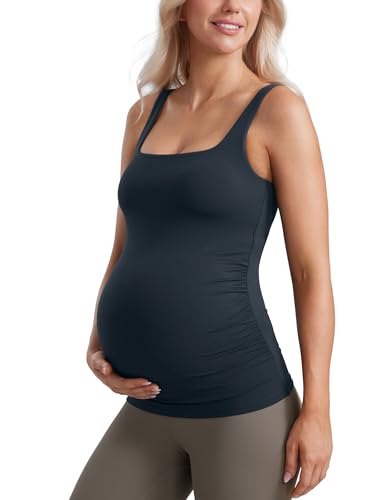 CRZ YOGA Maternity Square Neck Tank Tops - color: True Navy, size: X-Large