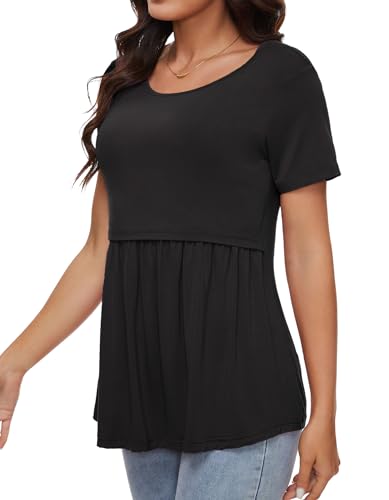 Sosolism Women's Maternity Nursing Shirts for Breastfeeding Ruched S-XXL - color: Black, size: Medium
