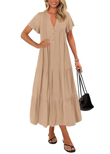 KIRUNDO Summer Maxi Dresses for Women with Pockets 2026 - color: Khaki, size: Medium