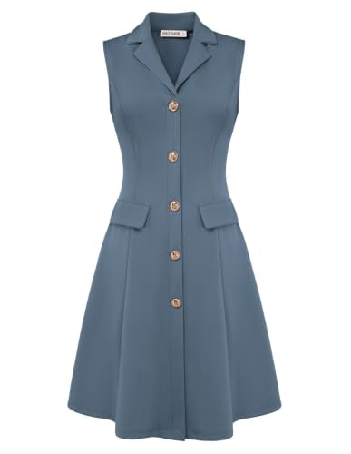 GRACE KARIN Women's Sleeveless Button Down Work Professional Dresses - color: Gray Blue, size: XX-Large