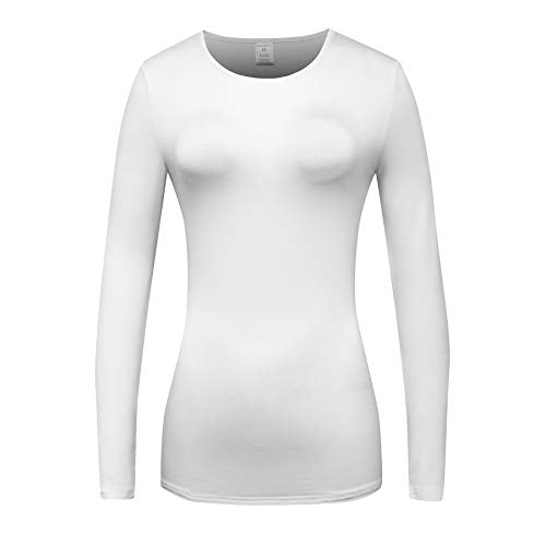 OThread & Co. Women's Long Sleeve T-Shirt Comfy Underscrub Tee Basic Stretch Layer - color: White, size: Large
