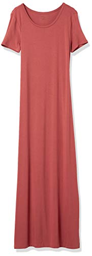 Amazon Essentials Women's Jersey Standard-Fit Short-Sleeve Crewneck Side Slit Maxi Dress - color: Brick Red, size: Small