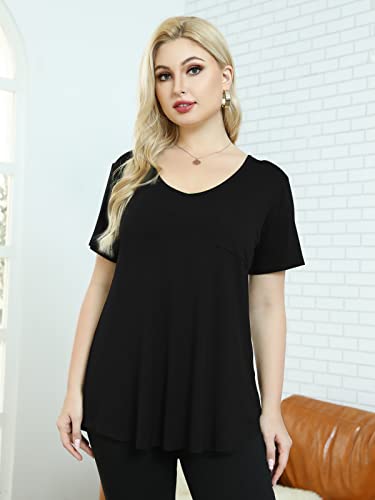 BELAROI Women Plus Size Tops V-Neck Tunics Shirts - color: Black, size: 1X