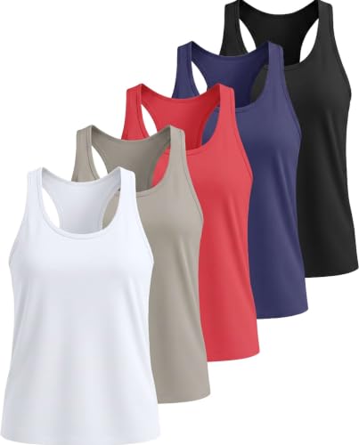 5 Pack Women's Dry Fit Racerback Tank Tops Sleeveless Athletic Workout Gym - color: Set 1, size: Medium