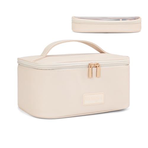 Wrangler Travel Makeup Bag 2pcs Set Cosmetic Bag with Makeup Brush Holder - color: Solid Beige