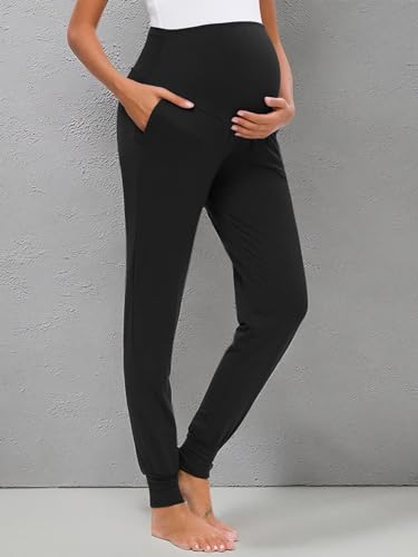 Liu & Qu Women's Maternity Pants Stretchy Sweatpants Jogger with Pockets - color: 3.black, size: Medium