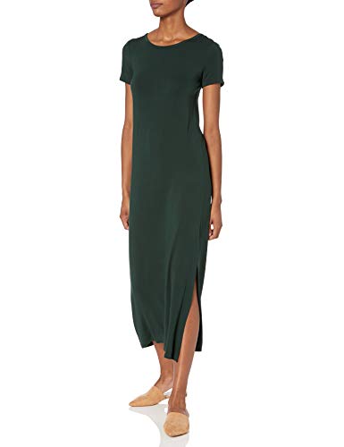 Amazon Essentials Women's Jersey Standard-Fit Short-Sleeve Crewneck Side Slit Maxi Dress - color: Deep Green, size: Medium
