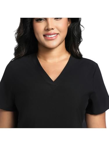 COZYFIT Maternity Scrub Top, V-Neck Pregnancy Shirt with 2 Pockets - color: Black, size: Large