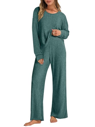 ANRABESS Women 2 Piece Lounge Pajamas Sets Casual Fall Outfits - color: Green, size: Medium