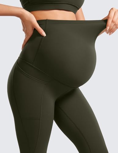 CRZ YOGA Maternity Leggings Pockets 28" - color: Olive Green, size: Medium
