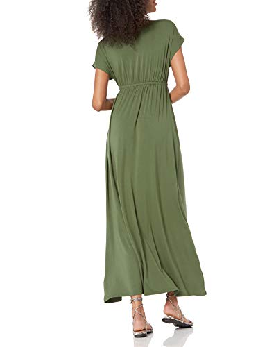 Amazon Essentials Women's V Neck Short Sleeve Empire Waist Maxi Dress (Available in Plus Size) - color: Light Olive, size: Medium