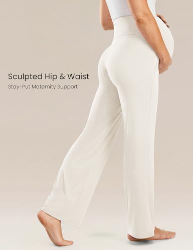 JOYSPELS Smooth Feeling Wide-Leg Maternity Work Pants Soft Pregnancy Yoga Pants with Zippered Pockets Over The Belly - color: Lightgray, size: X-Small