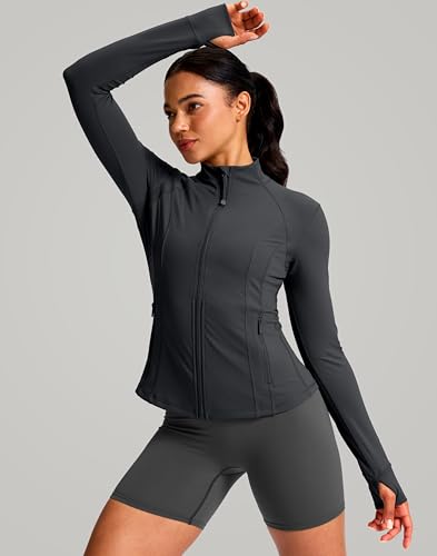 G Gradual Women's Workout Jackets Extended Waist Length Slim Full Zip 4 Pockets Athletic Jacket Spring Running Yoga Clothes - color: Dark Grey, size: Small
