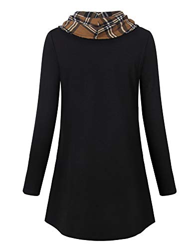 Bebonnie Womens Long Sleeve Cowl Neck Warm Splicing Tunic Tops with Buttons - color: Black 3, size: X-Large