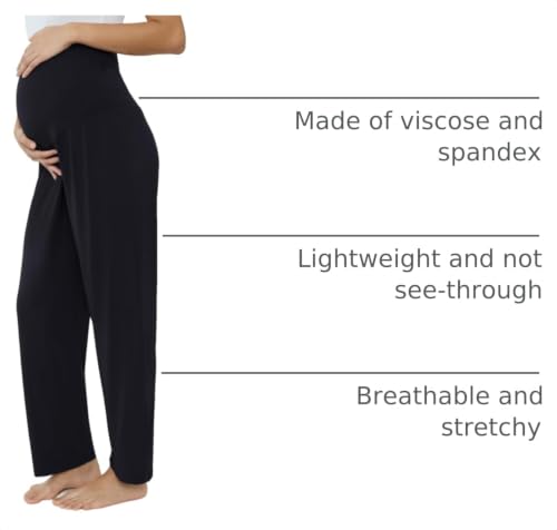 Joyaria Bamboo Viscose Maternity Pajamas Pants Over Belly - color: Black, size: Medium