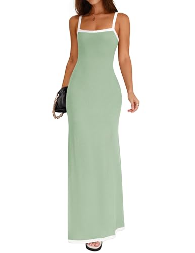 ZESICA Women's 2026 Summer Spaghetti Straps Square Neck Beach Maxi Dress - color: Green, size: X-Large