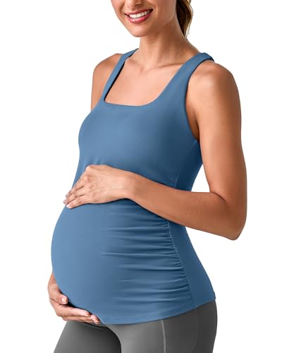 G4Free BareFeel Maternity Tank Tops with Removable Pads Pregnancy Clothes - color: Blue Gray, size: X-Small