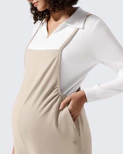 G4Free Maternity Jumpsuits Adjustable Strap Wide Leg Pregnancy Rompers - color: Light Khaki, size: X-Small