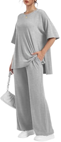 RUBZOOF Womens Lounge Sets 2 Piece Outfits Matching Clothing - color: Light Grey, size: Medium