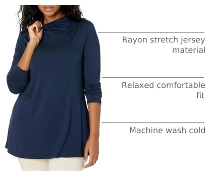 Amazon Essentials Women's Jersey Long-Sleeve Mock Neck Swing Tunic Top, Relaxed Fit Pullover - color: Navy, size: XX-Large