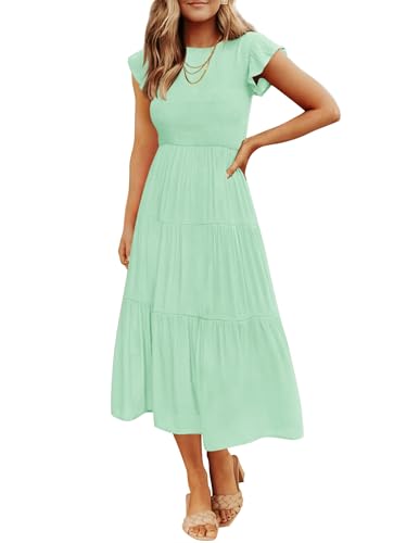 ZESICA Women's 2026 Summer Casual Flutter Short Sleeve Smocked Midi Dress - color: Mint, size: X-Small